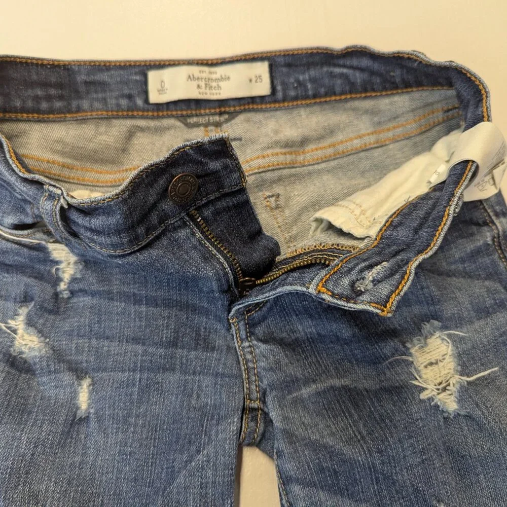 Abercrombie & Fitch Long Denim Distressed Shorts Cuffed Size 25 Low Rise